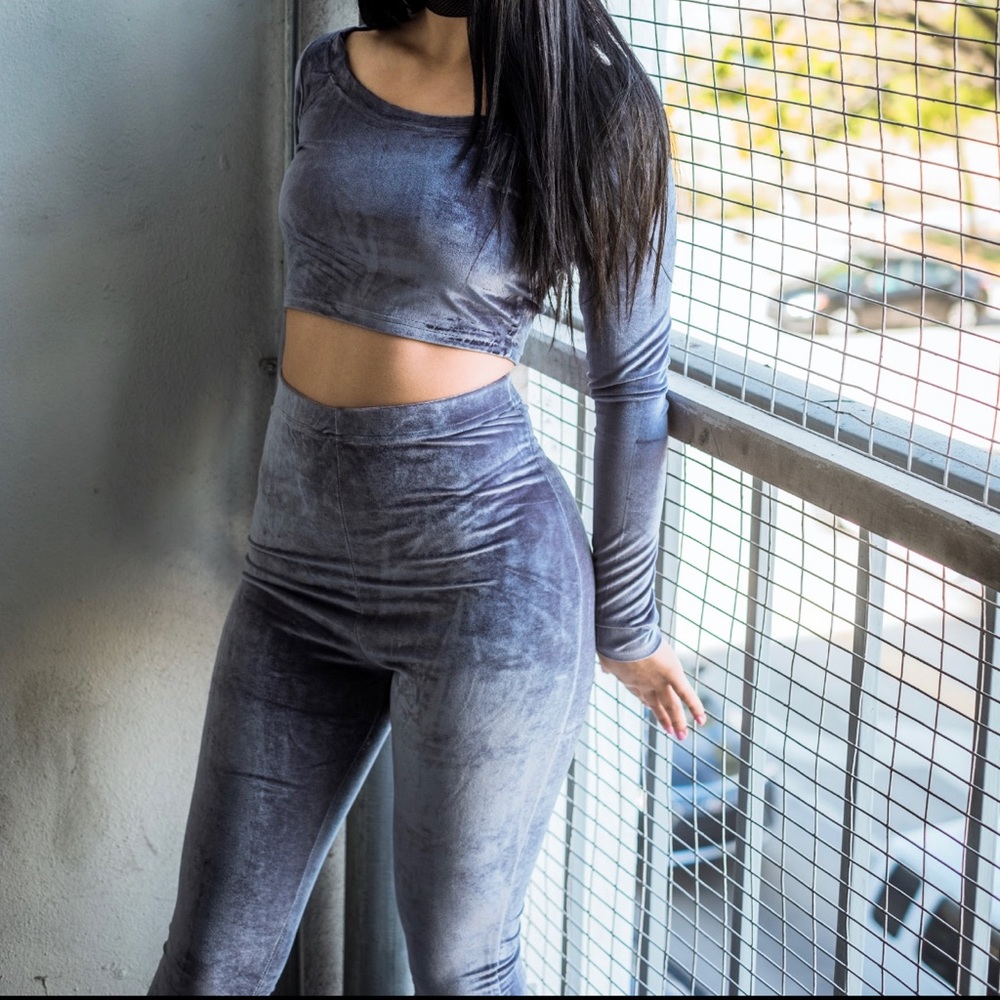 Grey Velvet Pant Set